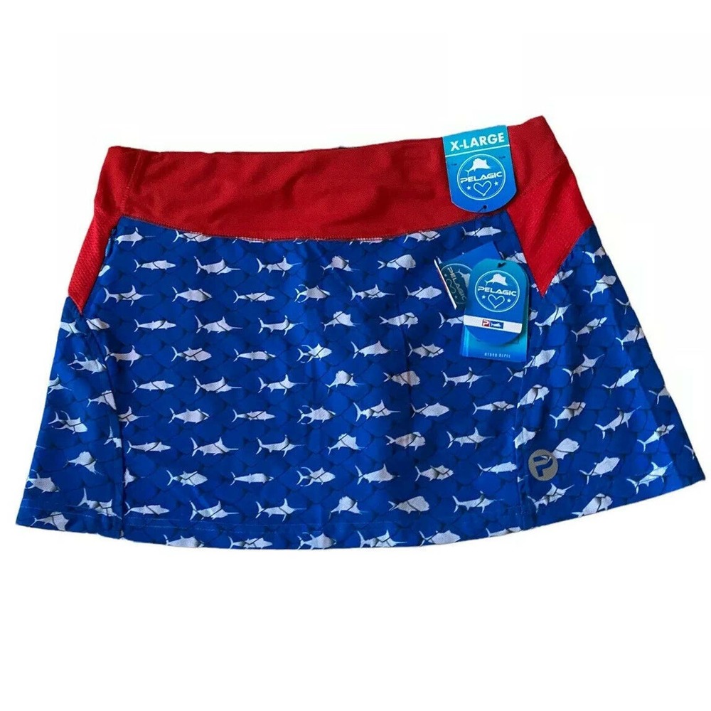 Pelagic Oceanflex Bahama Fishing Skirt Skort Women XL Hydro Repel Red Blue